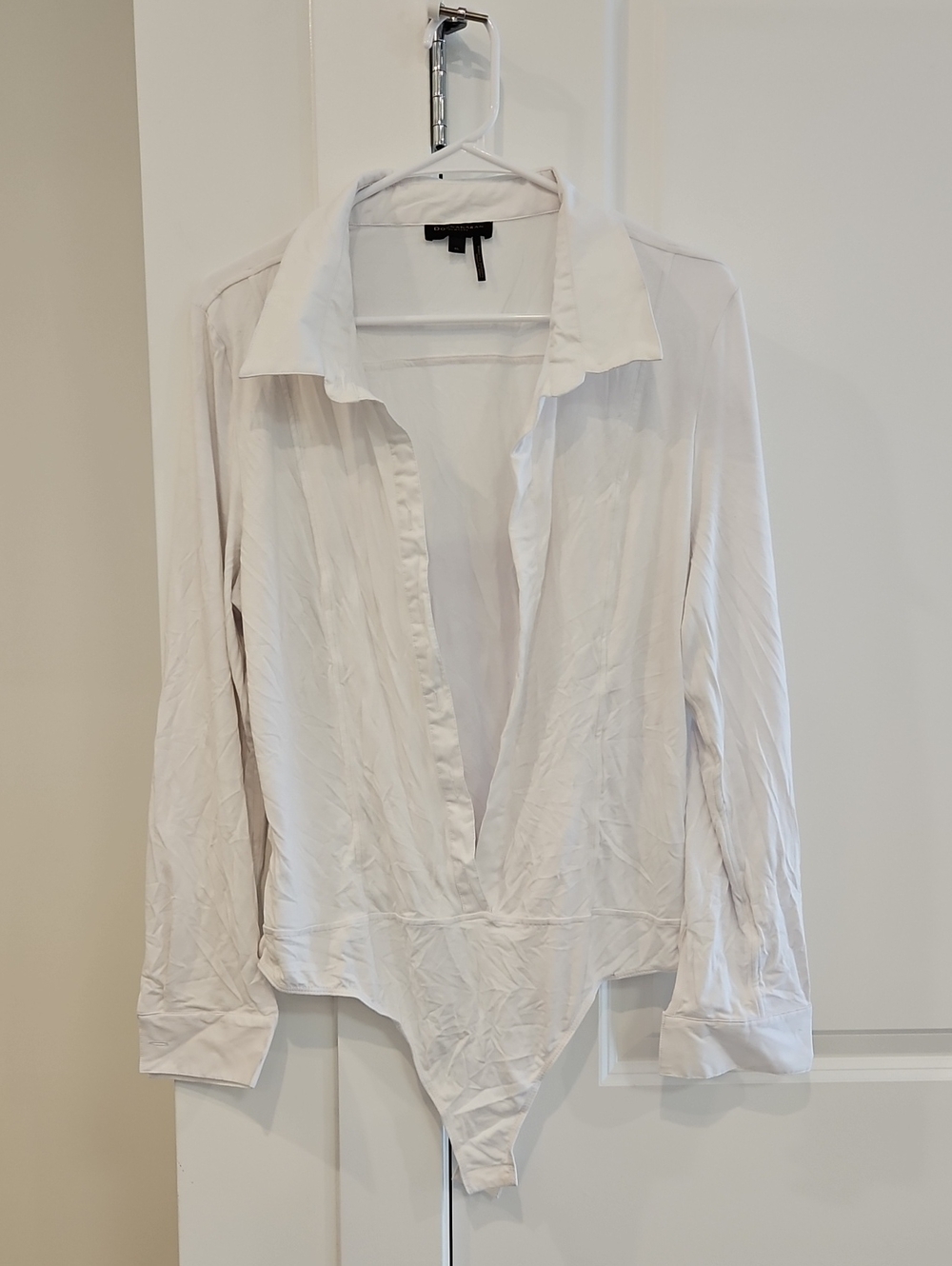 White Long-Sleeve V-Neck Bodysuit Shirt